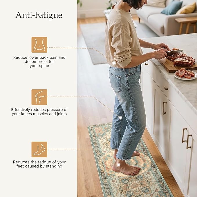 GENIMO Kitchen Mats for Floor 2PCs, Washable Anti Fatigue Mat for Cushioned, 17.3"x59"+17.3"x30", Waterproof Kitchen Rugs, Non Slip Comfort Standing Mat Rug for Home, Laundry, Peach Orange