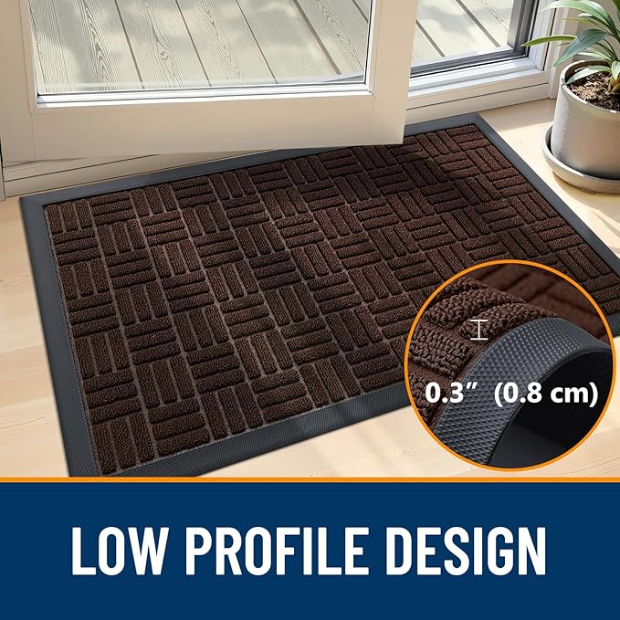 OLANLY Front Door Mat Outside Entrance 33x21, Absorbent, Heavy Duty Sturdy Natural Rubber Doormat Indoor Outdoor, Stain and Fade Resistant, Non-Slip Backing Low Profile Floor Mat for Entryway, Brown