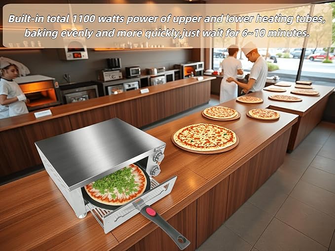 Electric Pizza Oven Indoor, Countertop Pizza Oven with Two 12 inch Baking Trays, Oven Mitts,Commercial Pizza Maker for Home, Stainless Steel Pizza Cooker with Visual Window, Removable Handle