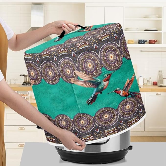 Xoenoiee Boho Mandala Hummingbird Print Kitchen Appliance Dust Cover with Pockets, Electric Pressure Cooker Cover Compatible with Rice Cooker Air Fryer Covers, for 8 Quart