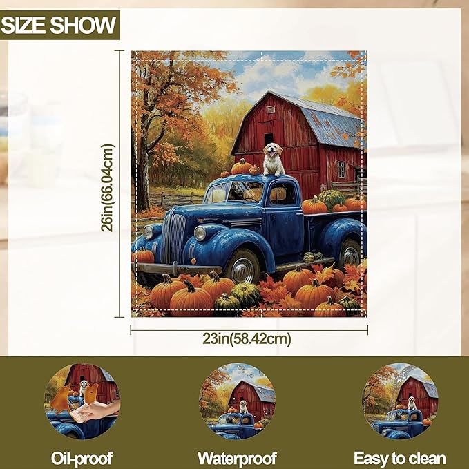 Dishwasher Magnet Cover,Blue Truck Dishwasher Cover Magnetic Pumpking Leaves Home Appliances Refrigerator Decorative 23" x 26"