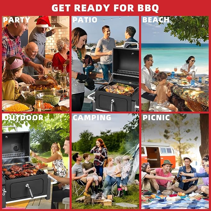 Portable Charcoal Grill with 314 Square Inch Cooking Area,Compact Tabletop Charcoal Grill with Warming Rack,Small BBQ Grill with Charcoal Tray for Outdoor Camping, Picnic