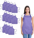 DALIX Apron Commercial Restaurant Home Bib Spun Poly Cotton Kitchen Aprons (2 Pockets) (12, Pinstripe Purple/White)