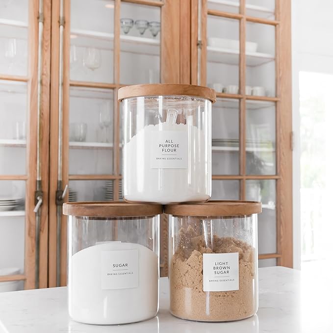 SAVVY & SORTED Minimalist Pantry Labels, 180 Waterproof Vinyl Stickers for Food Containers - Kitchen Labels for Organizing Storage Bins, Jars, Kitchen