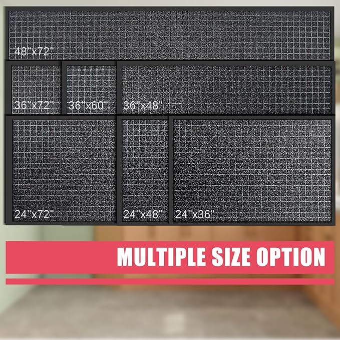 Kuyal Front Door Mat, 2'*6' Door Mat for Inside Outside Entrance,Waterproof Welcome Mats with Non-Slip Backing, Indoor Outdoor Entryway, Commercial Floor Mats, Durable & Easy to Clean, Dark Gray