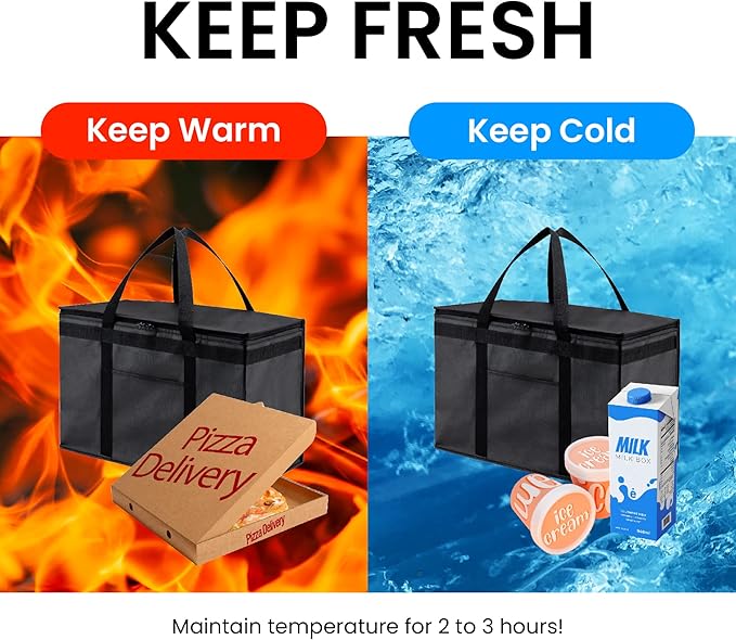 NZ home Insulated Bags for Food Delivery (2XL) Grocery Shopping Cooler Bag, Pizza Delivery, Hot & Cold Catering Tote, Reusable, Foldable & Heavy Duty (Orange)