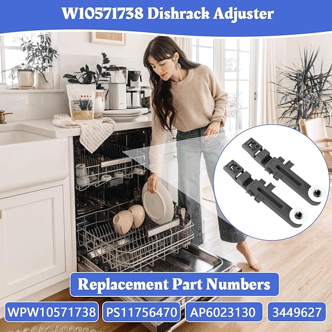 W10571738 Dishwasher Upper Dishrack Adjuster And Wheel Assembly Compatible with Whirlpool Maytag Dishwasher Top Rack Wheel Assembly Replacement Parts 3449627 PS11756470 WPW10571738 AP6023130 (2 Pack)