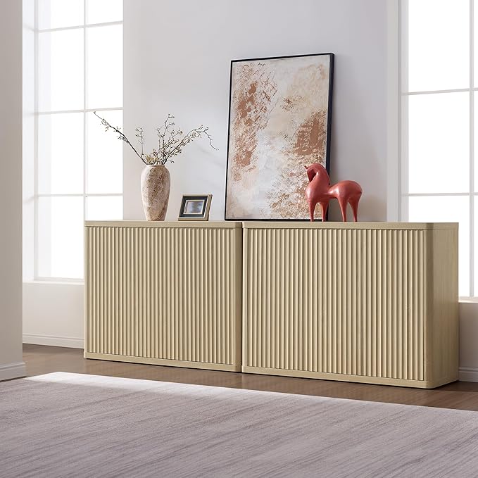 SICOTAS Buffet Cabinet with Storage Accent Sideboard with 6 Doors Modern 93.2" Credenza Fluted Buffet Table Media Console Cabinet Entryway Cabinets for Living Room Kitchen Dining Room Hallway
