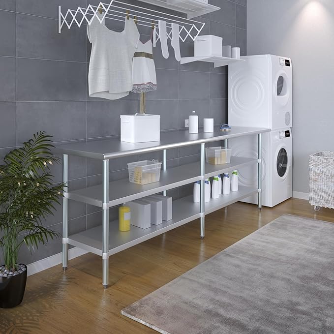 AmGood Stainless Steel Work Table with 2 Shelves | NSF | Metal Utility Table (96" Long x 24" Deep)