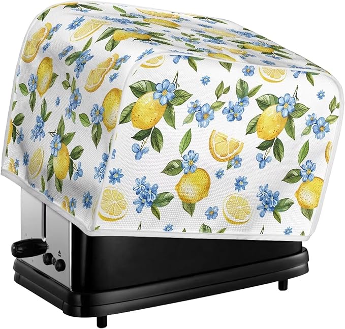 Lemon Floral Print Toaster Covers 2 Slice Bread Maker Covers Toaster Oven Cloth Cover Kitchen Accessories Cover with Handle Dust Protection