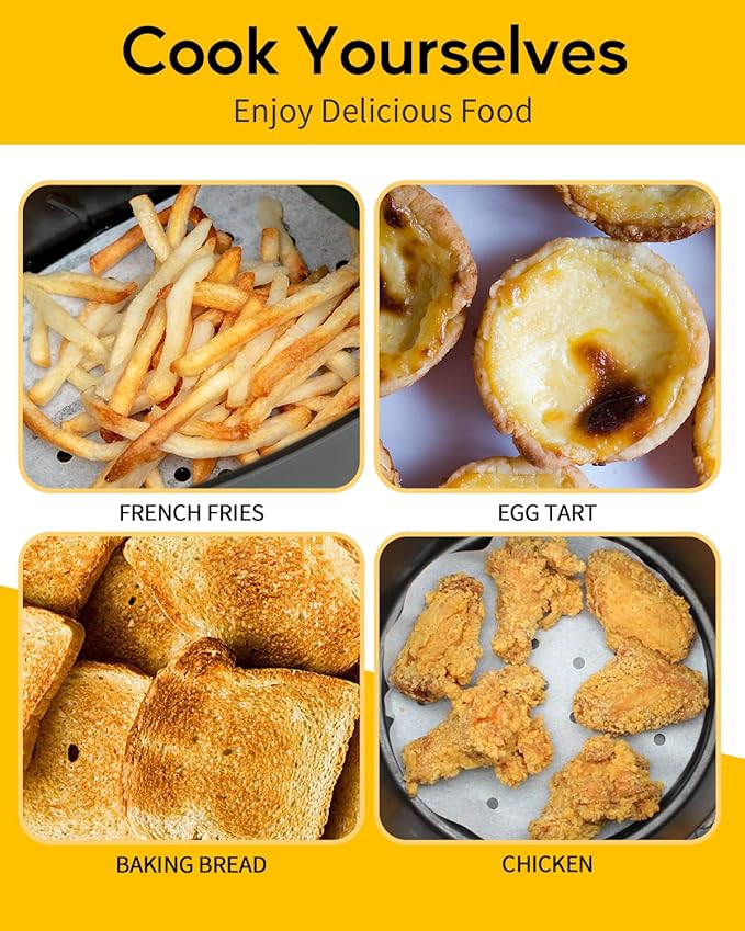 Katbite Air Fryer Parchment Paper Liners 120Pcs, 7.5 inch Perforated Parchment Paper, Heavy Duty & Non-stick Round Parchment Paper for Air Fryer Basket, Bamboo Steamer, Metal Steamer