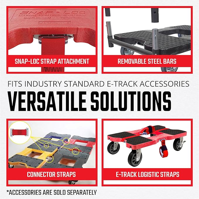 SNAP-LOC, All Terrain 4 Wheel Panel Cart Dolly, Heavy Duty Dolly Cart, 6 Inch Casters, Panel Bars & E Strap Attachment Included, 1,500 lb Capacity, Made in USA, Red