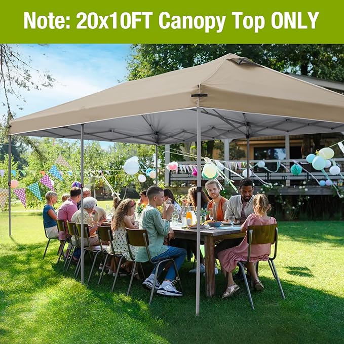 10x20 Canopy Replacement Top Cover with Air Vents for ez up Pop up Canopy Gazebo Tent, with Adjustable Strap, Waterproof & Anti-UV for Outdoor Shade (Top Only, Frame Not Included) (Tan)