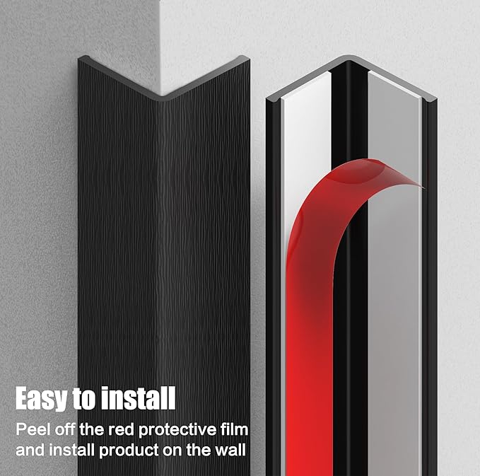 ‎Frychee Wall Corner Protector, Walls Edge Protector，Self-Adhesive Wall Corner Guards,PVC Double Side Edge Protector， Furniture Stairs Guard (Black Wood Grain 2PCS 120cm/47.2in)
