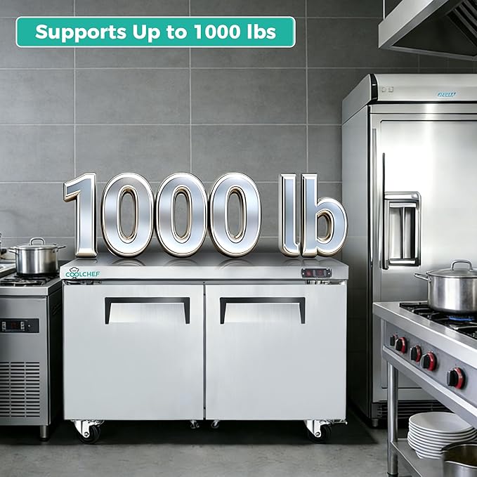 60" Commercial Double Door Worktop Freezer, 17 Cu.ft Stainless Steel Undercounter Freezer, -8–0°F, R290