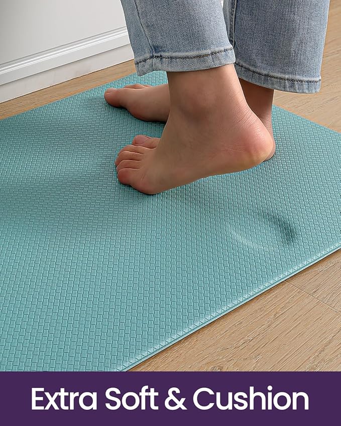 DEXI Kitchen Floor Mats Cushioned Anti Fatigue,17x59, Standing Runner Rug Waterproof, Comfort Memory Foam Padded for Front Sink Laundry, Turquoise