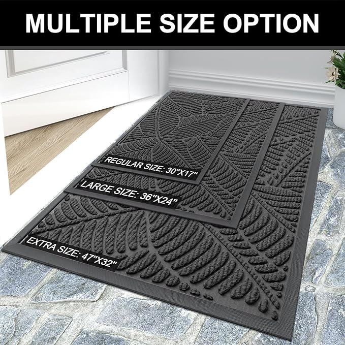 Colorxy Waterproof Doormat, Sturdy Natural Rubber Front Indoor Mat, Non Slip Low Profile Outdoor Door Mat, Stain and Fade Resistant Floor Mats, Easy Clean Patio Entry Mat, 71''x47'', Light Grey