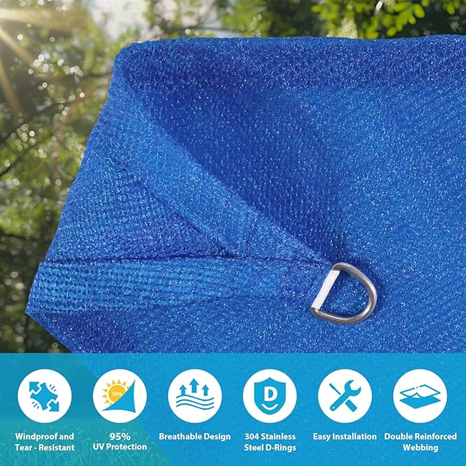 Amagenix Sun Shade Sail 12'X16' Curved Edge Outdoor Shade Canopy Blue Breathable 95% UV Block Shade Cloth for Patio Garden Backyard (We Make Custom Size)