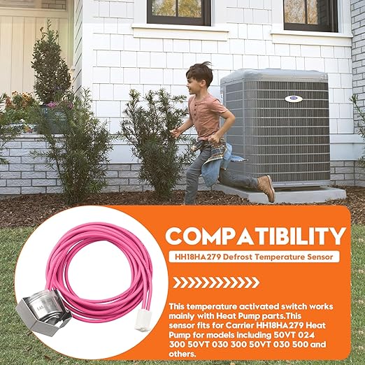 HH18HA279 Heat Pump defrost Thermostat/Sensor Compatible with Carrier/Bryant Payne/Nordyne Heat Pump System,Replaces 50VT 024 300, 50VT 030 300, 50VT 030 500,Compatible with Most HVAC Control Systems
