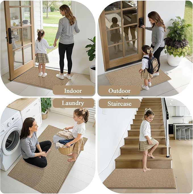 hicorfe Dirt Trapper Indoor Doormat,20"x32" Welcome Door mat,Non Slip Backing Washable Door Mats,Absorbent and Resistant Low-Profile Entrance Inside Floor Mat for Front Back Door,Entryway (Brown)