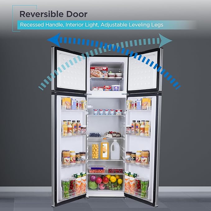 BLACK+DECKER 10 Cu. Ft. Top Mount Refrigerator with Freezer, 2 Door Fridge with Top Freezer and Mechanical Temperature Control, For Homes and Apartments, BDA10LAS, Stainless Steel Look