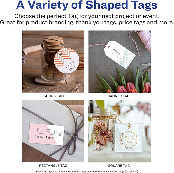Avery Round Tags, Sure Feed Technology, 2" Diameter, Matte White, Strings Included, 120 Total, Print-to-The-Edge, Laser/Inkjet Printable (80512)