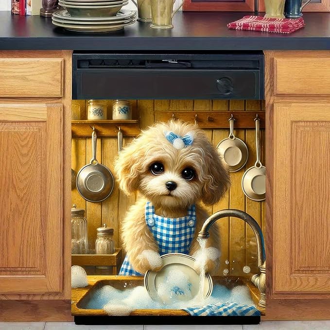Dog Dishwasher Magnet Cover 23x26 Inch Cute Maltese Dog Dishwasher Magnet Cover Sticker Magnetic Refrigerator Panel Front Door Wash Machine Fridge Microwave Decal Home Kitchen Decorative