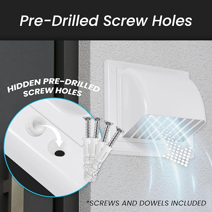 Repa Market 4 Inch Dryer Vent Cover Outside with Backdraft Damper - White ABS Plastic Exhaust Vent Hood - Wall Vent Cover - Outside Dryer Vent Cover for Dryer Vent Hose, Bathroom Vent Cover, AC Vent