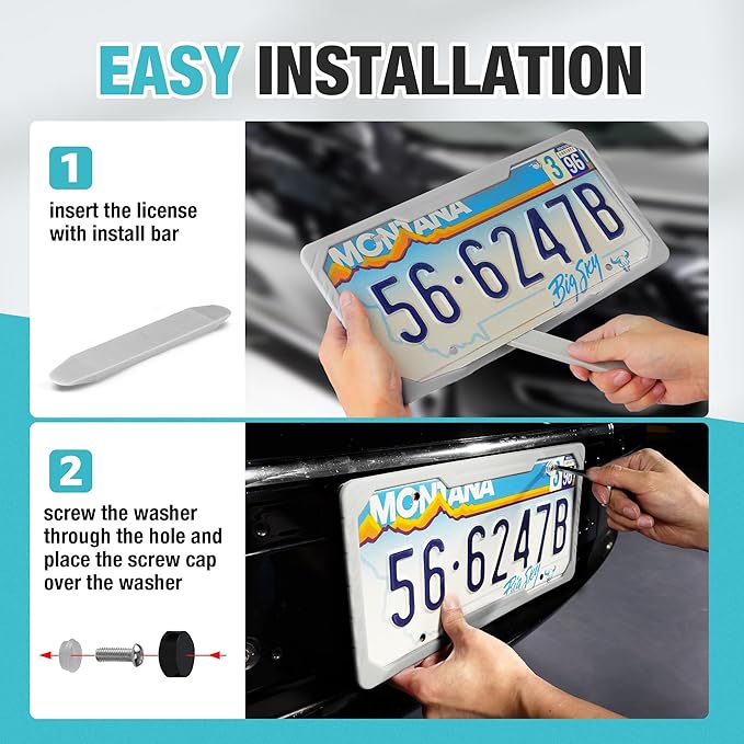DuraTech Silicone License Plate Frames, Rust Proof Plate Cover for Car, Rattle Proof Plate Protector with Installation Tool Kits, Waterproof License Plate Holder for Extreme Weather (2Pc, Grey)