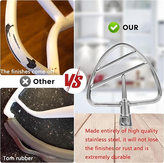 Beater Blade for Kitchenaid Mixer Tilt-head 4.5-5.0 Qt Stand Mixers, Stainless Steel Dishwasher Safe, Perfect Pastry Paddle Attachment