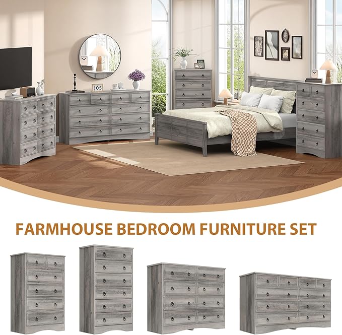 Grey 8 Drawer Dresser for Bedroom, Wood Chest of Drawers, Large Storage for Clothes, Vintage Design, for Living Room, Bedroom, Hallway 47.24W*15.75D* 41.2''H