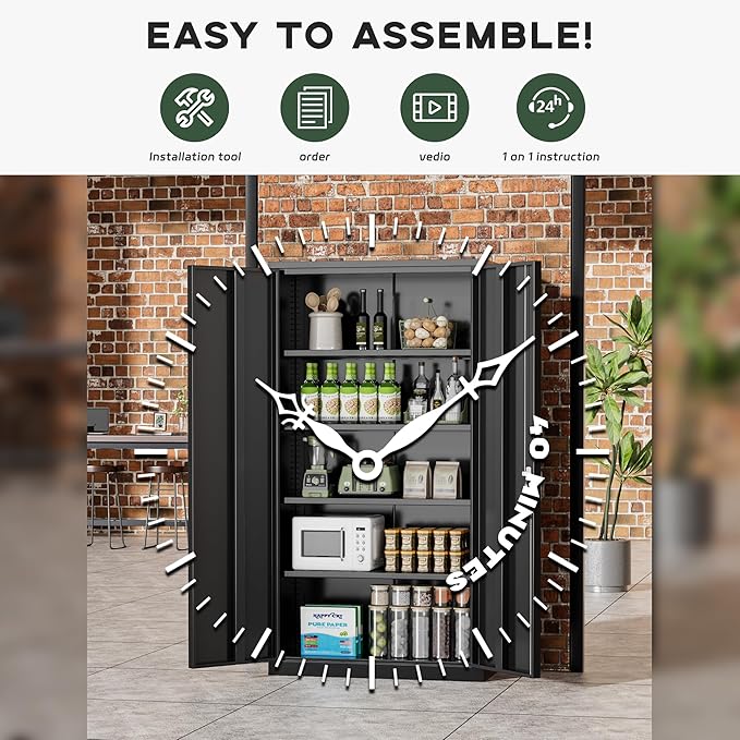 Greenvelly 72" H Metal Storage Cabinet, 36" W x 18" D Black Locking Metal Cabinet Garage Storage Cabinet with Doors and 4 Adjustable Shelves, Lockable Steel Cabinets for Home Office, Garage, School