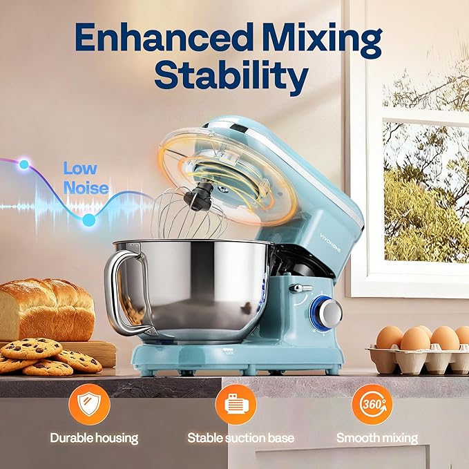 VIVOHOME Stand Mixer, 660W 10 Speed 6 Quart Tilt-Head Kitchen Electric Food Mixer with Beater, Dough Hook, Wire Whip and Egg Separator, Blue