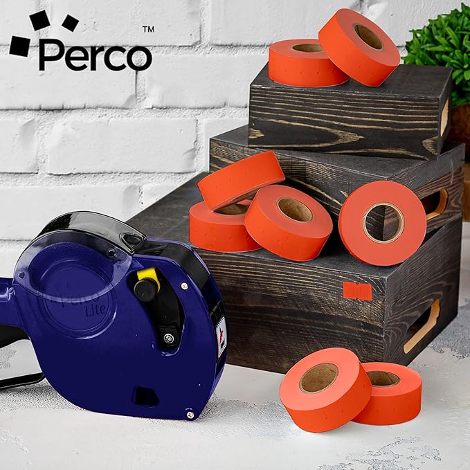 Perco 1 Line Fluorescent Red Labels - Case of 30 Sleeves, 240,000 Blank Pricing Labels for Perco Lite, X, Plus and Pro 1 Line Price and Date Guns