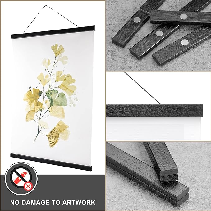 WITCOLOR Magnetic Poster Hanger Frame, Black Magnet Poster Frames 9x11 9x27 9x12 9x13 Poster Holder for Kids Paintings, Photos, Maps, Scrolls, Picture, Canvas Works and Christmas Prints