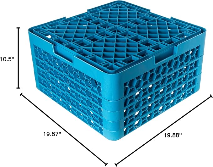 Carlisle FoodService Products RG25-414 OptiClean 25 Compartment Glass Rack with 4 Extenders, 10.3", Polypropylene, Blue