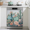 Blooming Cactuses Dishwasher Magnets Decorative Cover,Tropical Magnet Fridge Panel Decal for Home Kitchen Decor,23x26 in