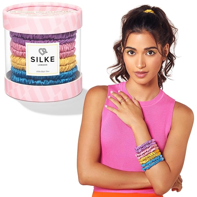 SILKE Hair Accessories - Luxurious Silk Scrunchies (8 Pack) | 100% Silk Hair Ties for Women - No Damage, Ideal for All Hair Types & Styles