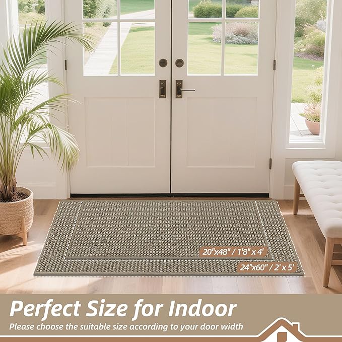 BEQHAUSE Dirt Trapper Door Mat 20" x 48", Non-Slip Washable Doormats Entrance Mat, Dirt Resistant and Absorbent Welcome Mat, Low Profile Floor Mats for Front Back Door and Entryway, Light Beige