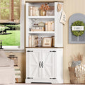 TEENFON 70.9in Tall Storage Cabinet with Adjustable Shelves, 5-Tier Bookshelf with Barn Doors, White Farmhouse Wood Bookcase for Living Room, Bedroom