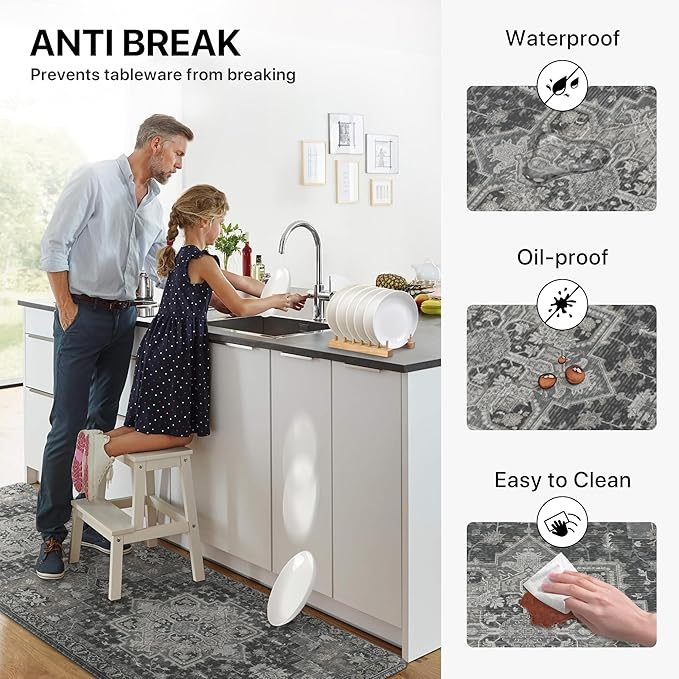 GENIMO Kitchen Mats for Floor, Washable Anti Fatigue Mat for Cushioned, 17.3"x59", Waterproof Kitchen Rugs, Non Slip Foam Comfort Standing Mat Rug for Home, Runner, Sink, Laundry, Dark Gray