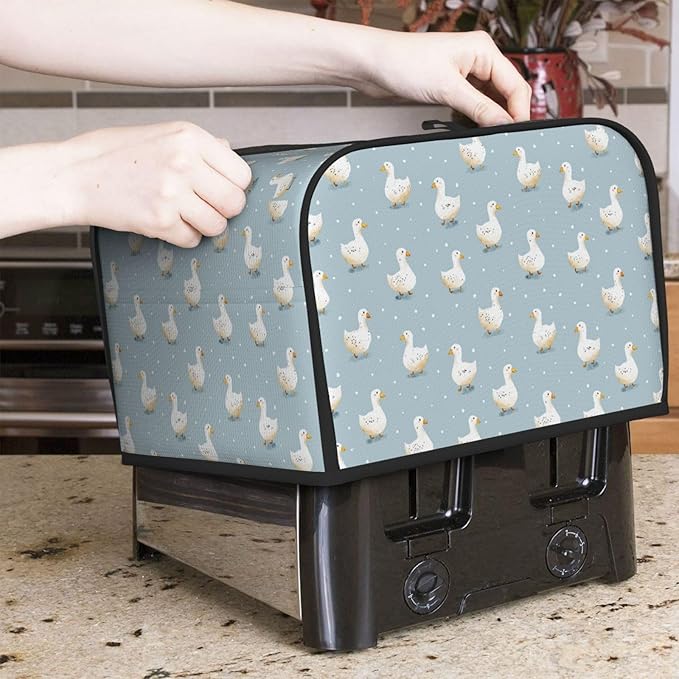 4 Slice Toaster Cover for Kitchen Geese Pattern Pastel Waterproof and Dustproof Toaster Dust Cover with Side Pockets Decorative Universal Cover for Wide Slot Toasters and Small Appliances