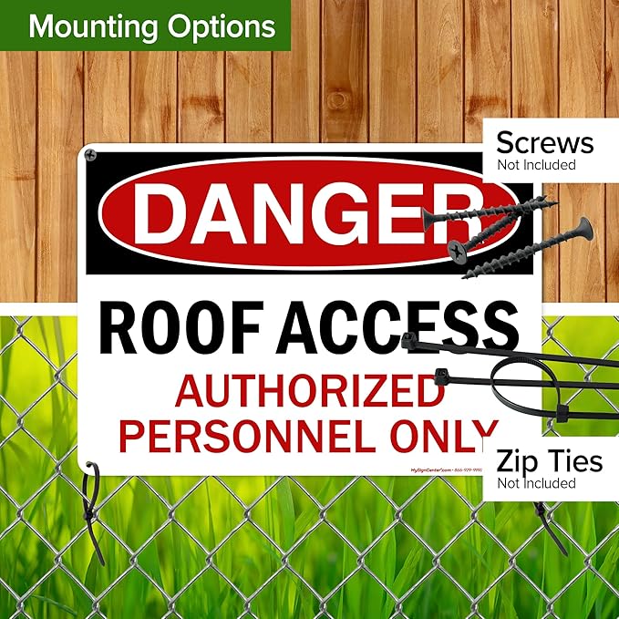 Danger Roof Access Authorized Personnel Only Sign, 10x14 Inches, 55 mil thick HDPE (high density polyethylene), Made in USA by My Sign Center