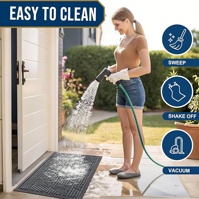 Smiry Front Door Mat Outside Entrance, Heavy Duty Sturdy Natural Rubber Doormat, Trap Dirt and Moisture, Easy Clean Low Profile Mats for Indoor Outdoor Entry, Irregular Triangle (47x17, Grey)