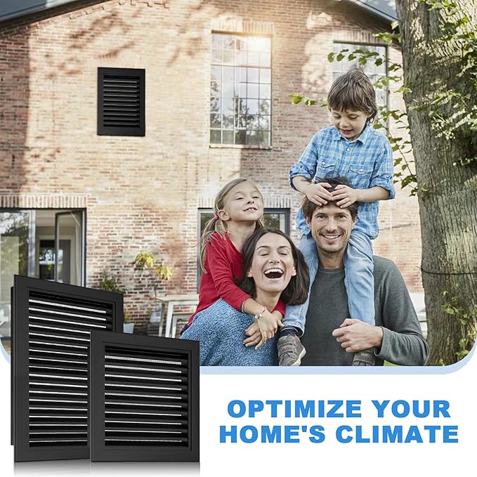 Set of 2 - Aluminum Gable Vent 10" x 10" with Screened Design for Effective Attic and Shed Cooling, Vent Opening: 8" x 8", Black