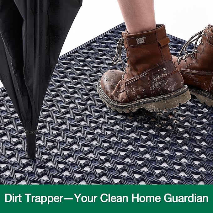 LUMI Outdoor Doormat 24x36, Front Door Mat Outside Entrance, Heavy Duty Rubber Welcome Exterior Door Mat Non Slip Waterproof, Outdoor Rubber Mats with Drainage Holes, Easy Clean Entryway Mats, Blue