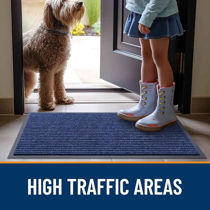OLANLY Front Door Mat Indoor Outdoor Entrance, Waterproof Heavy Duty Doormat, Fade Resistant, Low Profile, Easy Clean Patio Porch Welcome Floor Mats for Entry, 71x47, Blue