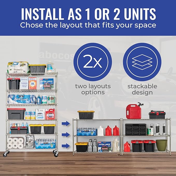 SafeRacks - NSF Certified Storage Shelves, Zinc, Heavy Duty Steel Wire Unit with Wheels and Adjustable Feet, Garage or Bakers Rack, Kitchen, Pantry Shelf - (18"x48"x72" 4-Tier) (Silver)