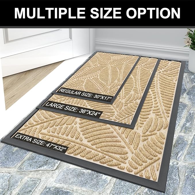 Colorxy Waterproof Doormat, Sturdy Natural Rubber Front Indoor Mat, Non Slip Low Profile Indoor Outdoor Door Mats, Stain and Fade Resistant Floor Mat, Easy Clean Patio Entrance Mat, 36''x24'', Beige