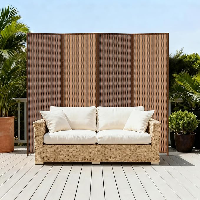 4 Panel Room Divider and Extra Wide Folding Privacy Screen, 63" W x 67" H, Bamboo Room Divider for Room Separation.